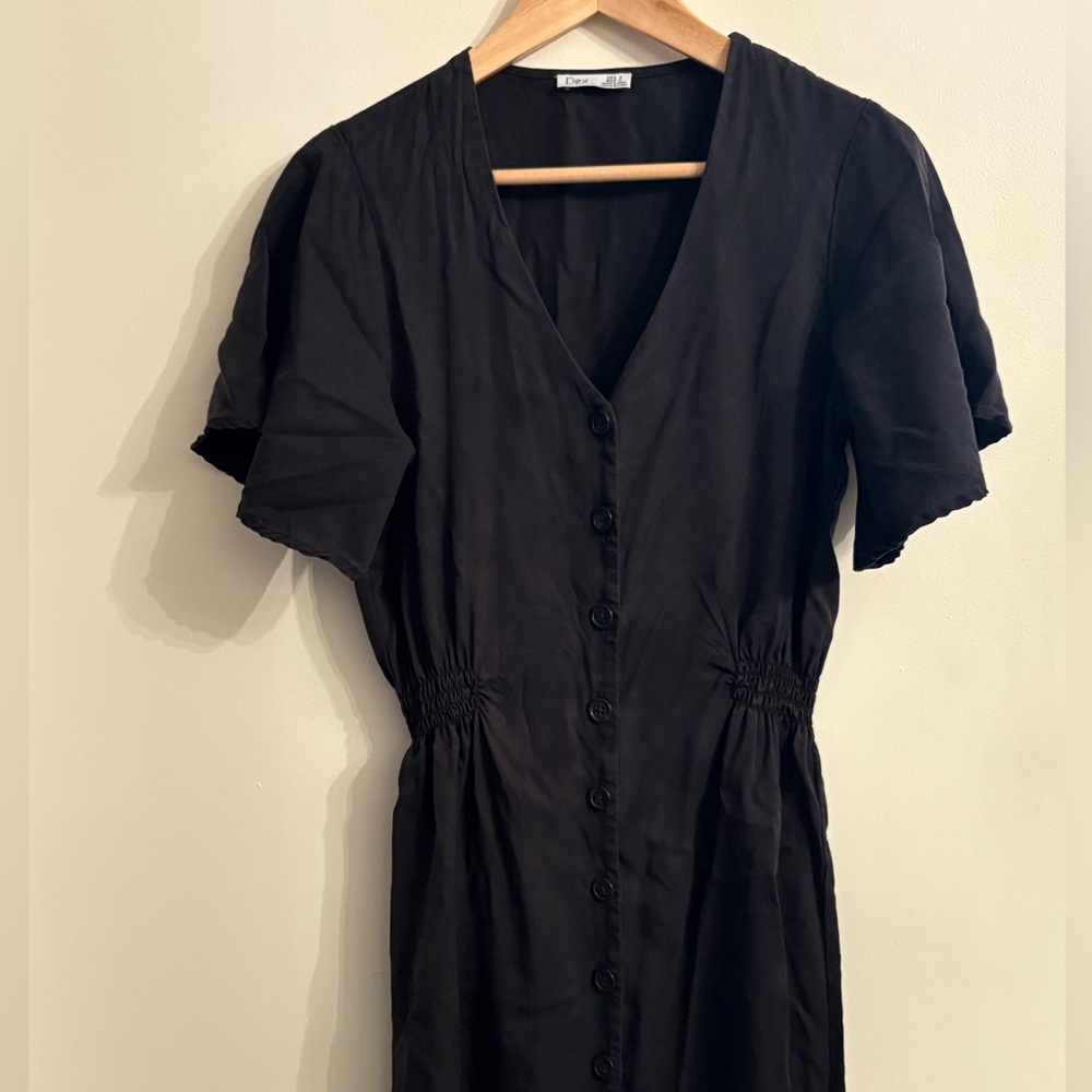 Dex Black Midi Length Dress with Buttons